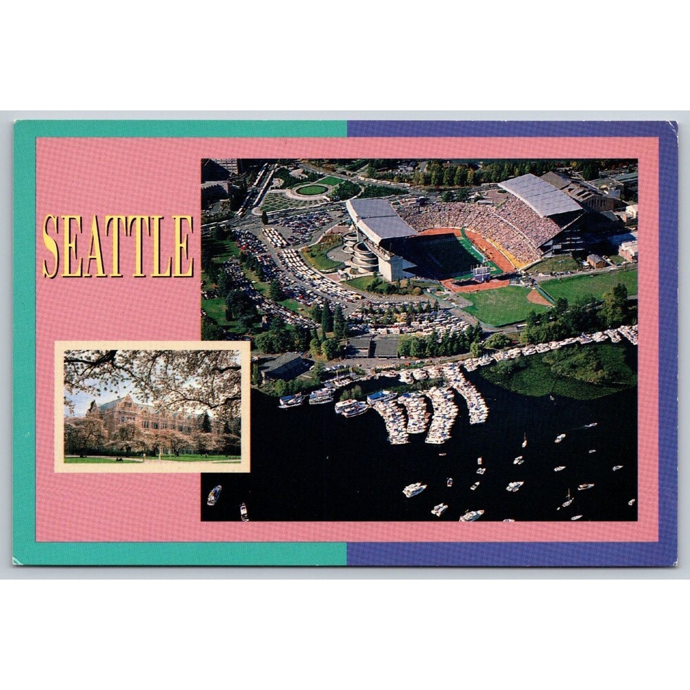 Seattle Washington Postcard University of Washington Husky Stadium Quad 4x6